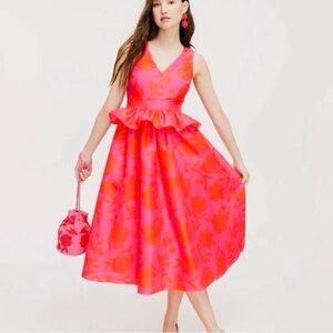 Kate Spade Stunning Vibrant Pink & Red Floral Midi Peplum Dress size 12